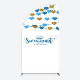 Aperturee - Aperturee Blue Gold Little Sweatheart Baby Shower Half Moon Arch Backdrop